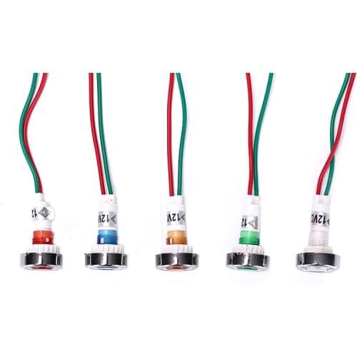 1/10pcs Car Boat 12V 10mm LED Indicator Light Pilot Dashboard Panel Warning Lamp Wired IP 45