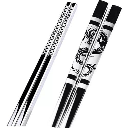 1pair Portable Stainless Steel Anti Skid Dragon Chopsticks Sushi Metal Iron Chinese Healthy Food Stick for Sushi Tableware Decor
