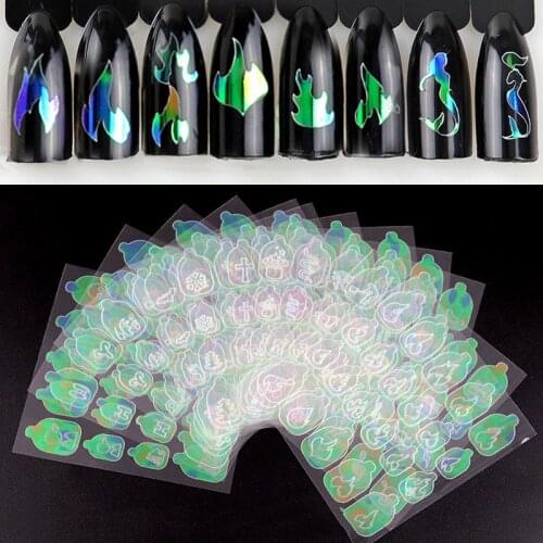 12Sheets/lot Holo 3D Nail Sticker Adhesive Ultra Thin Laser Flame Candy Nail Foil Decal for Nail Art Decoration