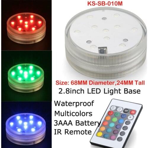 12pcs/Lot 3AAA Battery Operated Waterproof Submersible RGB Multicolors LED Light Base with Remote Controller
