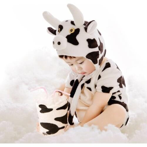 Newborn Baby Cow Photo Clothes Costumes Knitted Bebe Boy Girl Photography Clothing Hat+Pants Briefs 2pcs Sets