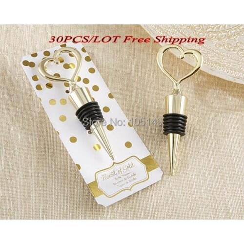 30 Pieces/lot) Love heart Wedding Gift of Gold Heart bottle and wine stopper Wedding anniversary Favor for Party and Event gift