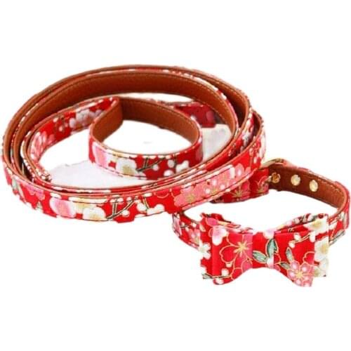 Free shipping festive sakura Japanese kimono dog collar leash cat accessories necklace mascotas collier pour chien collar perro