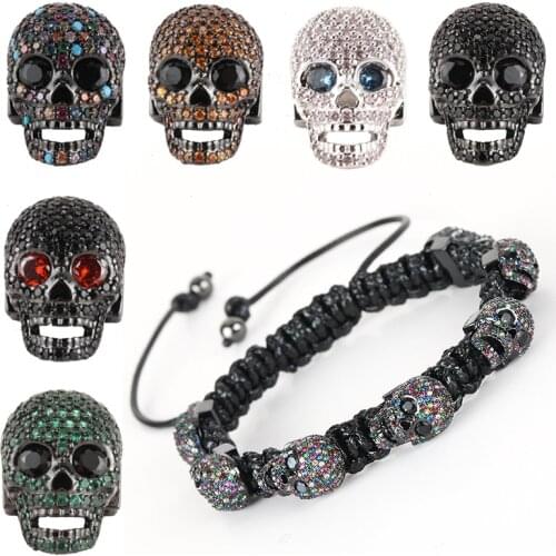 Spacer Beads for Jewelry Making Supplies Vintage Gold Gothic Skull Beads Diy Bracelet Accessories Copper Mosaic CZ Wholesale