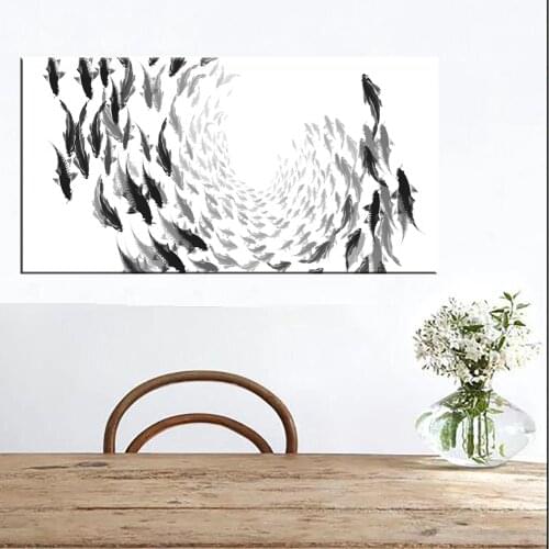 Black White Fishes Canvas Posters Minimalist Wall Art Zen Yoga Canvas Prints Canvas Art Painting Decorative Picture