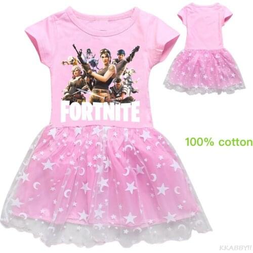 Fortnites Dress for Girls Children Cartoon Kid Tutu Dresses Toddler Summer Dress Cotton Princess Dresses