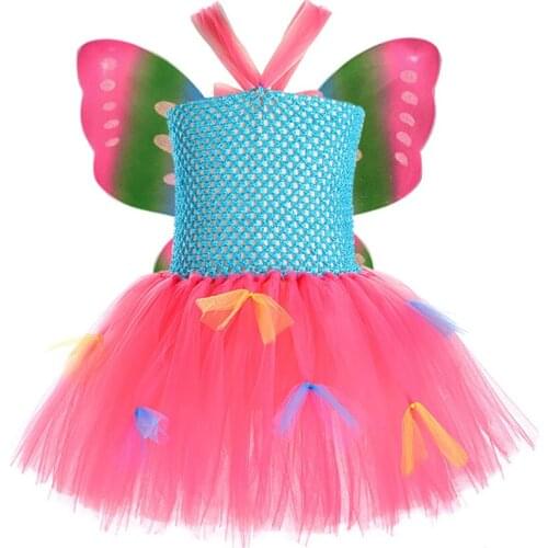 2021 Infantil Real Girls Tutu Dress Baby Fluffy Tulle With Butterfly Wing Halloween Kids Party Cosplay Costume Dresses 2-10y
