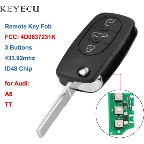 Keyecu Remote Car Key Fob 433MHz for Audi A6 1998 1999 2000 2001 2002 2003 2004 TT 2002-2006,4D0 837 231 K, 4D0837231K