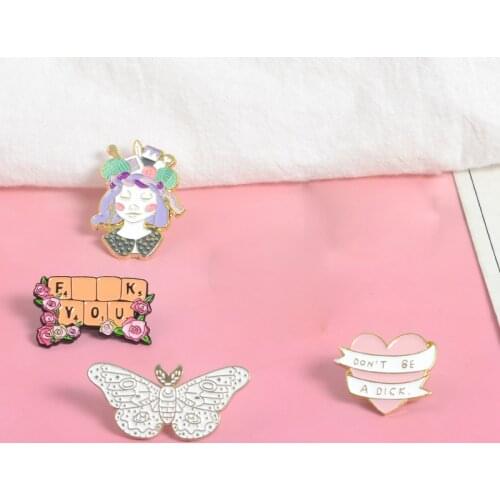 Handcraft Girl Banner Enamel Pin Badge Keyboard Butterfly Brooch Bag Denim Shirt Lapel Pin Romantic Flower Jewelry Gift