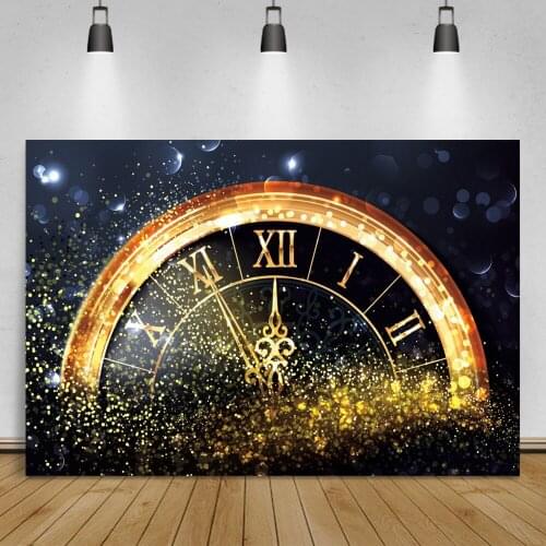 Happy New Year 2022 Backgrounds For Photography Digital Gold Clock Dots Celebration Poster Banner Photo Backdrop Photo Studio