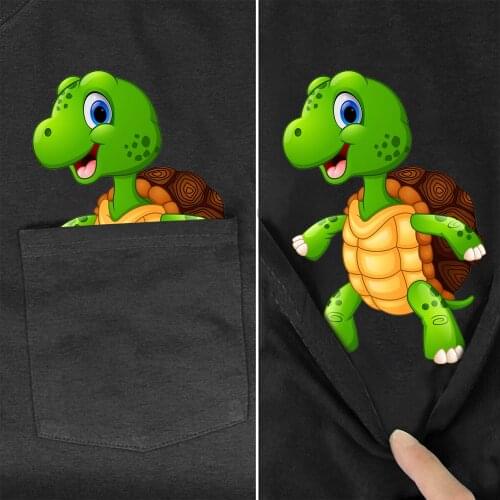 CLOOCL Cotton T-Shirts Fashion Brand Summer Pocket Cartoons Sea Turtle Printed Tees Casual Hip Hop Tops Black Cotton Clothes