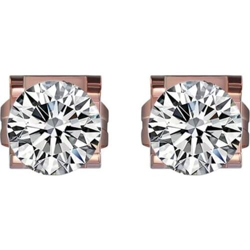 JeeMango Classic White Round Cubic Zirconia Stud Earrings For Women Titanium Steel Female Earrings Jewelry Brincos E18001