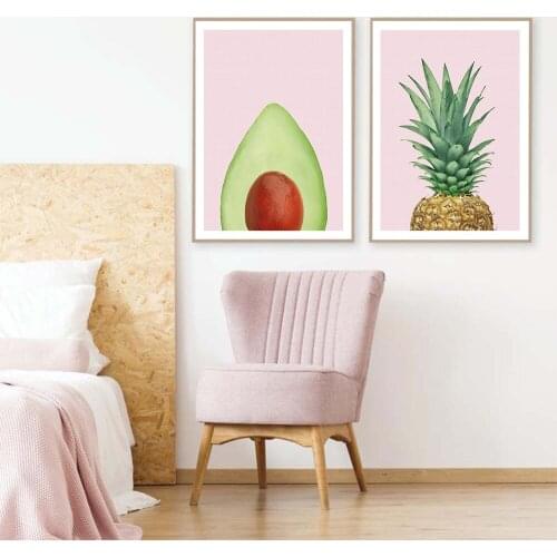 Avocado Pineapple Poster Scandinavian Style Pink Background Canvas Painting Nordic Fruit Pictures On The Wall For Living Room