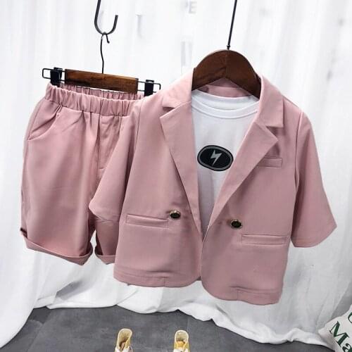 2 3 4 5 6 7 Years Kids Sets Stylish Korean White T-shirt Jacket Pants 3pcs Toddler Boys Suits Summer Short Sleeve Suit 2020 New