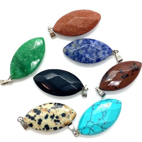 2 Pieces of Natural Stone Pendant Oval Faceted Lapis Lazuli Obsidian Streak Stone Crystal Agate DIY Handmade Jewelry Making