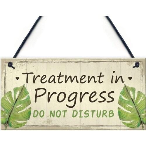 Meijiafei TREATMENT IN PROGRESS Do Not Disturb Shabby Chic Hanging Door Sign Salon Spa Plaque 10" X 5"