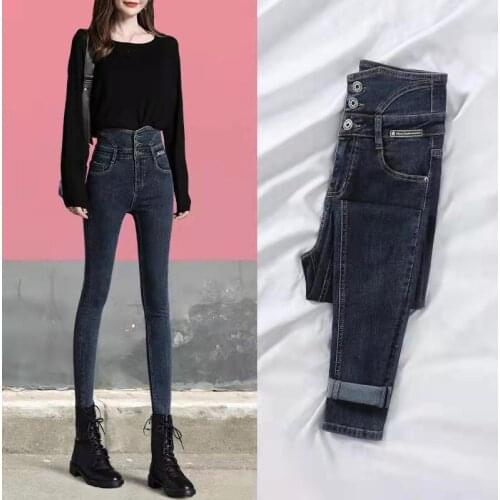 Fashion High-Waist Jeans Womens Spring And Autumn New Commuter Slim Fit Plus Velvet Warm Pencil Pants Womens Jeans Y2k Jeans