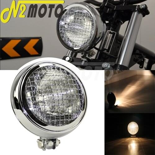 Amber Lens Motorcycles Black 5.75" Headlight High/Low Lamp Retro Head Light Bottom Install for Harley Bobber Chopper Cafe Racer