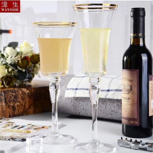 6pcs Set Champagne Wine Fruit Juice Crystal Glass Cup Hotel Tableware Wedding Party Palace Gold Design High Stand Elegant Mug