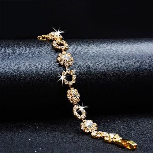 New Fashion Luxury Round Flower Bracelet Gold Color Alloy Buckle Crystal Bracelets For Jewelry Women Birthday Gift