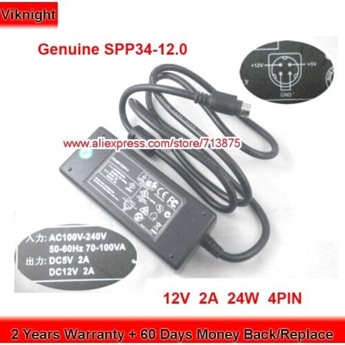 Genuine SPP34-12.0 DC 5V 2A DC 12V 2A AC Adapter for FLYPOWER AN50077101 Power Supply