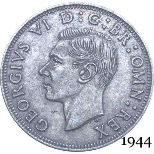 United Kingdom 1944 KG 1/2 Half Crown King George VI Left Sixth Great Britain British HP Silver Plated Copy Coin Reeded Edge