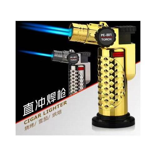 Portable Metal Straight Inflatable Windproof Lighter Airbrush Cigar Fixed Fire Welding Torch Outdoor BBQ Grill Kitchen Gadget