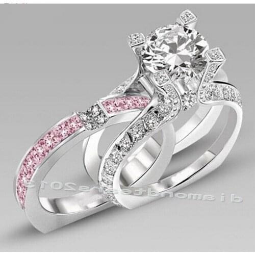 Size 5-10 Hot sale Luxury Jewelry 10kt white gold filled Pink Cubic Zirconia Women Wedding Engagement Ring set gift choucong