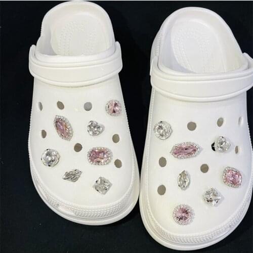 Pink sweet rhinestones biling Croc Charms Designer Shiny Clogs Shoe Buckle Bundle Quality DIY Shoe Decorations for Girls Gift