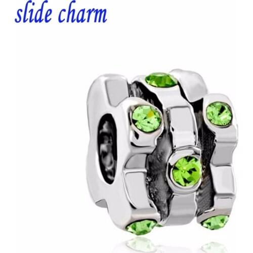 Slide charm Free shipping Green Crystal European Bead Charms Bracelets Bead fit Pandora charm bracelet
