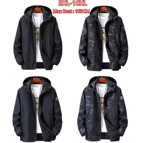 Windproof Outdoor Jackets Men Black Camouflage Plus Size 6XL 7XL 8XL 10XL Loose Hoodies Autumn Hooded Man Camo Coats Clothing