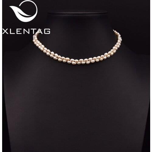 Xlentag Handmade Natural Freshwater Pearl Double Braided Necklace With 18k Gold Plated Women Fashion High Quality Jewelry GN0289