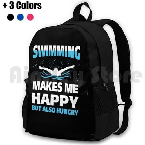Swimming Makes Me Happy But Hungry Funny Long Sleeve Outdoor Hiking Backpack Waterproof Camping Travel Sports Swim Water Sports