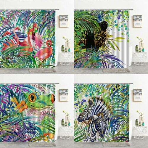 Green Plants Animals Shower Curtains Waterproof Bathroom Curtain 3d Flamingo Zebra Tiger With Hooks 240*180cm Decor Bath Screen