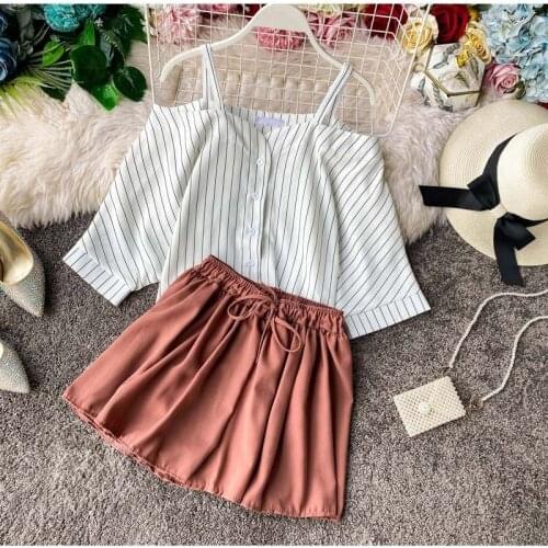 Women Summer Soild Singe Breasted Blouses Shirt+Sashes Wide Leg Shorts 2 Pieces Clothing Sets Short Pants Suit