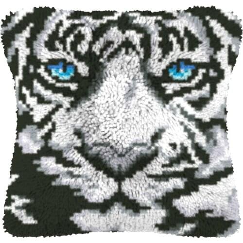 Animal Tiger Pillow Case Canvas Acrylic Yarn Latched Hook Pillow Kits Crochet Cushion Cover Latch Hook Cushion