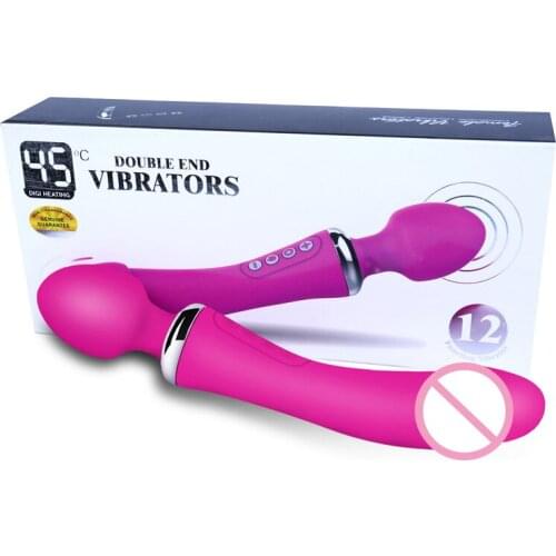 12 Speed Dual Head Vibrator Heating AV Massager Wand Women G-spot Vagina Clitoris Stimulate Anal Dildo Vibrators Erotic Adult Se