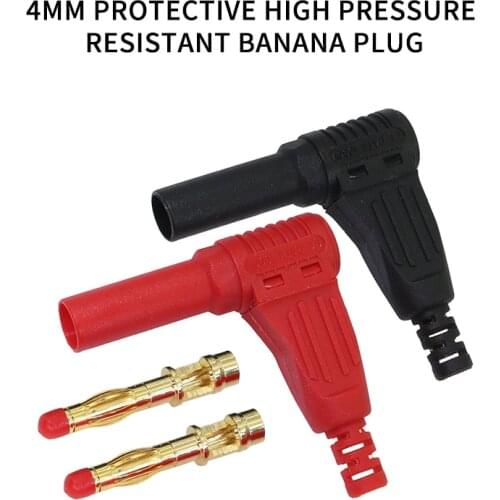 New 2Pcs/1pair Red/Black 4mm Male Right Angle Insulation Wire Solder Type DIY Banana Plug Connector Multimeter Test