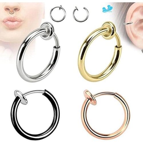 2Pcs Steel Fake Nose Ring & Stud Lip Ear Nose Clip On Fake Piercing Nose Lip Hoop Rings Earrings Golden Rose Ball body jewelry