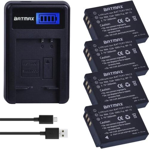 4Pc 1500Mah CGA-S005E S005 DMW-BCC12 Battery + LCD USB Charger for Panasonic Lumix DMC-LX1 LX2 LX3 FX3 BCC12 For FUJI NP-70 DB60
