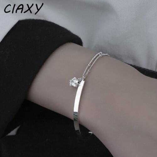 CIAXY 925 Sterling Silver Inlaid Zircon Five-pointed Star Bracelets for Women Double Laye Chain Bracelet Bangle Fashion Jewelry