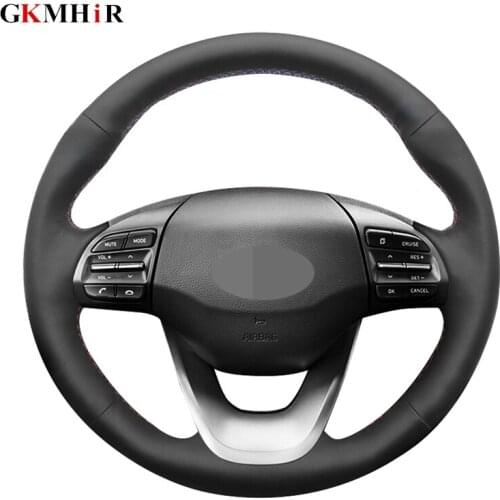 Black Artificial Leather DIY Hand-stitched Car Steering Wheel Cover for Hyundai Kona 2017 2018 2019