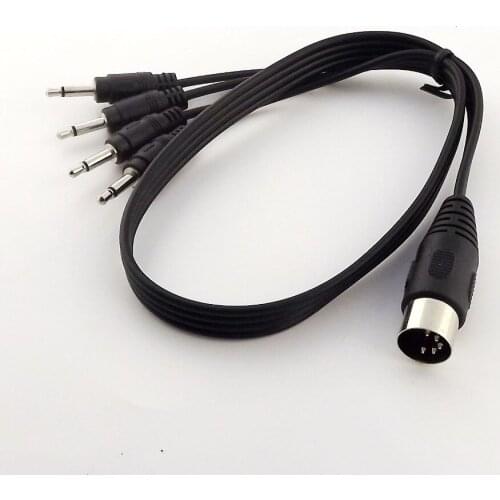 1pc Black MIDI DIN 5Pin Male Plug to 4x3.5mm 1/8" Jack Mono AUX Audio Adapter Cable 50cm