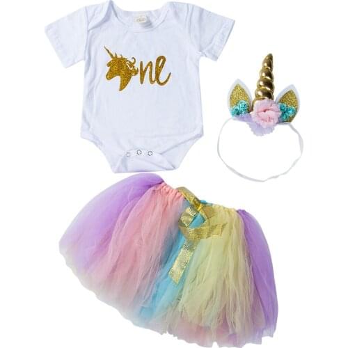 Kids Girls 3PCS Set Short Sleeve Romper Tops+Tutu Mini Skirts+Floral Headband Outfit Toddler Princess Party Clothes 0-24M