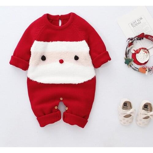 Baby Clothing 2021 Autumn Winter New Acrylic Cartoon Christmas Jumpsuit For Girls Cute Rompers Infant Boys Long Romper 0-3 Years