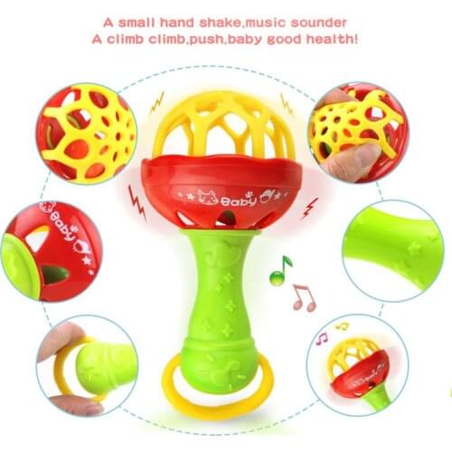 Baby ABS Teether Rattles Rubber Rainbow Stick Hand Bell Rattle Safety Toys For Children Crib Attract Babys Attention Pacifier