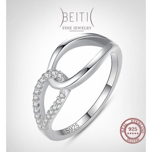 Beitil Double Circle Design Rings 925 Sterling Silver Clear Zircon Fashion Jewelry For Fine Female Fashion Jewelry Gift