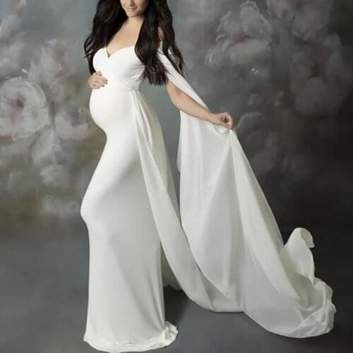 Fluttering Tail Sleeves Long Dress Clothes For Pregnant Women Mercerized Cotton With Maternity DressPhoto Shoot Pregnancy Dress