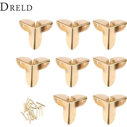 DRELD 8pcs 22*22*23mm Box Corner Brackets Antique Gold Decorative Protector For Notebook Menus Photo Frame Furniture Hardware