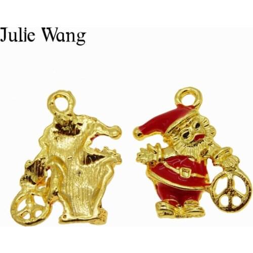 Julie Wang Enamel Red Christmas Peace Sign Santa Claus Gold Tone Alloy Charms Earrings Necklace Jewelry Making Xmas Decoration